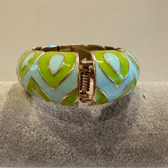 NWT Sequin by Nordstrom Clamper Bangle Bracelet-blue & green geometric design - Picture 6 of 13